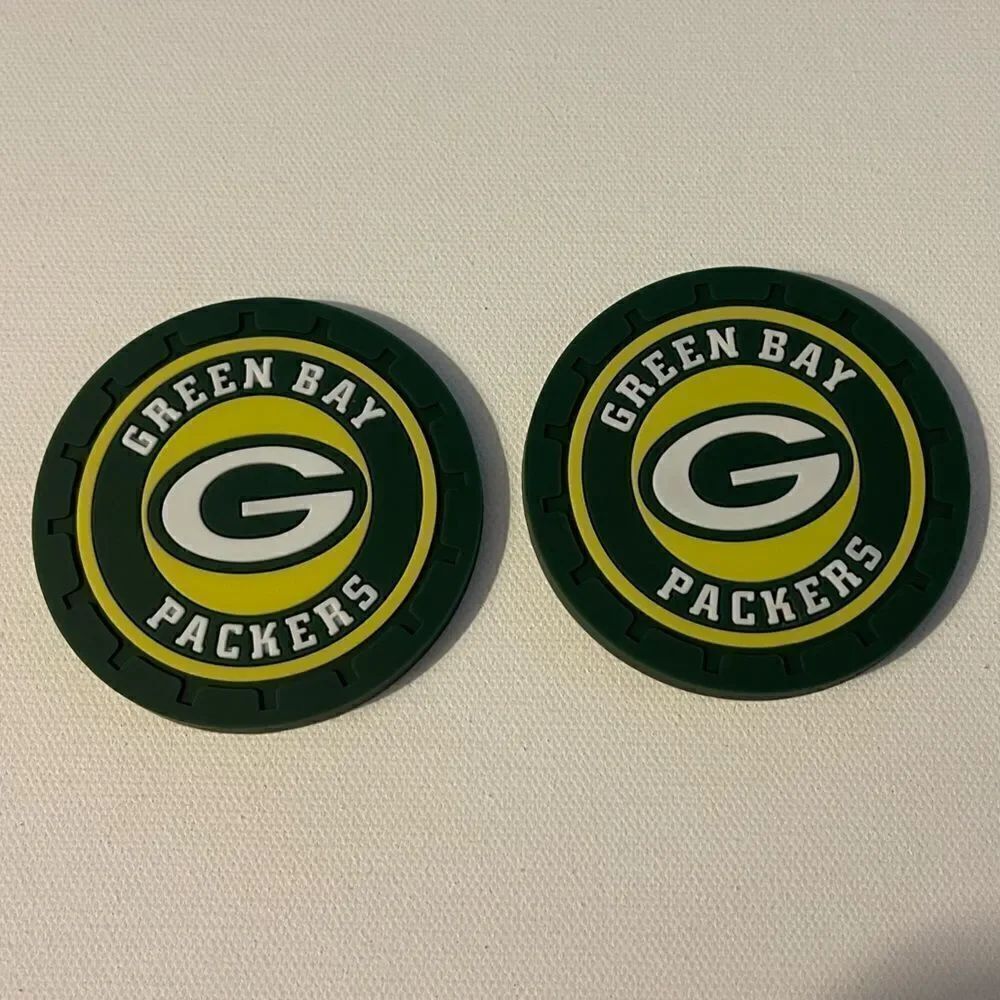 NFL Green Bay Packers car cup Coasters in black Set of 2 NWT